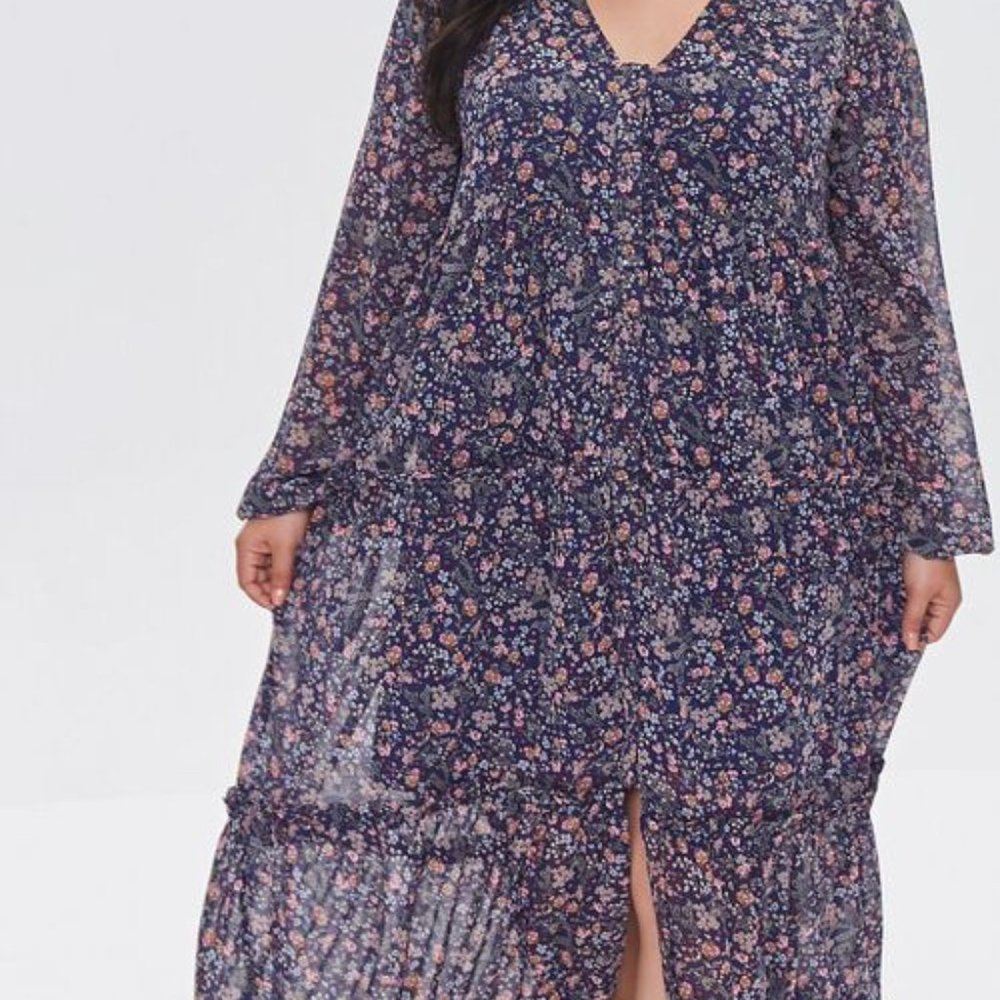 Plus Size Chiffon Floral Dress 0X